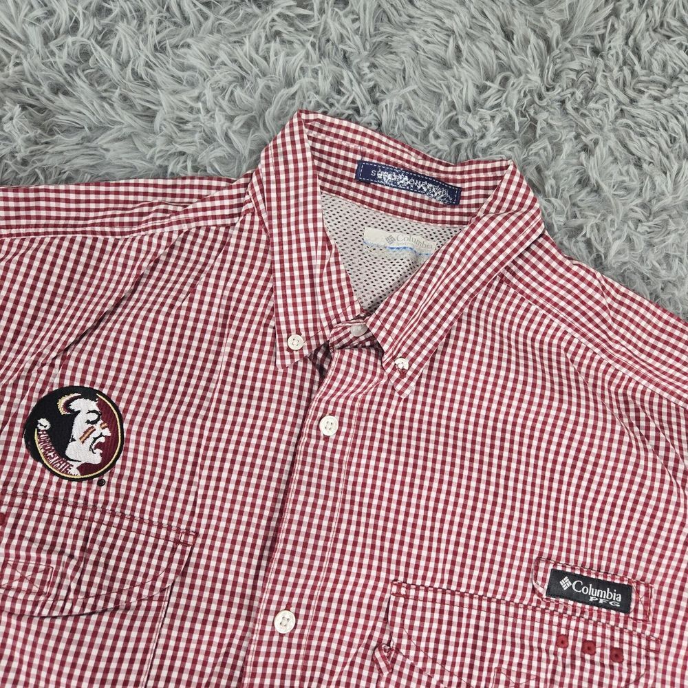 Columbia PFG Super Bonehead Mens Large Red Check Short‎ Sleeve Embroidered Shirt